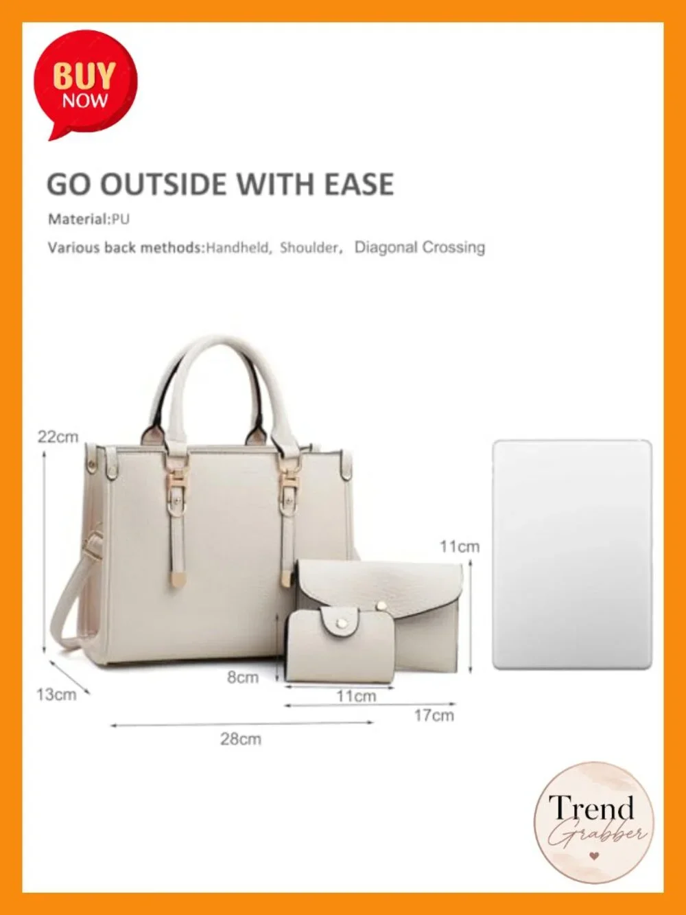3-Piece PU Leather Top-Handle Handbag Set with Clutch & Shoulder Bags Tote